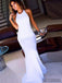 Halter Long Mermaid White Jersey Prom Dresses, PD0825