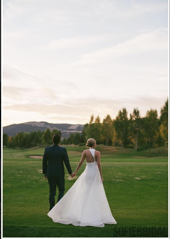 Round Neck Sleeveless 2 pieces Organza Satin Long Mermaid Wedding Dresses, WD0092