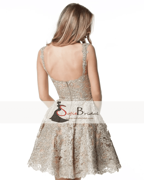 Strap Lace Beaded Short Prom Dresses, Lovely Homecoming Dresses, Homecoming Dresses, SF0096