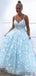 A-line Floor-length Spaghetti Straps V-neck Appliques Long Prom Dresses, PD0108
