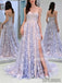 A-line Strapless Newest Lace Appliques Prom Dresses With Split, PD1016