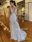 A-line Spaghetti Straps V-neck Sexy Long Prom Dresses, PD1026