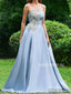 Strapless A-line Elegant Long Lace Appliques Prom Dresses, PD1028
