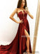 A-line Strapless Deep V-neck Appliques Long Satin Prom Dresses, PD1045