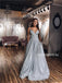Shiny A-line Spaghetti Straps V-neck Silver Satin Prom Dresses, PD1046