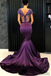 Mermaid V-neck Short Sleeves Lace Top Long Purple Prom Dresses, PD1050