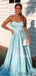Strapless A-line Sweetheart Sky Blue Simple Satin Prom Dresses, PD1051