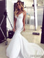 Popular Mermaid V-neck Lace Backless Light Ivory Long Prom Dresses, PD1058