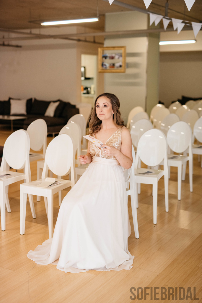 A-line V-neck Sequins Top Backless Long Chiffon Wedding Dresses, WD0484