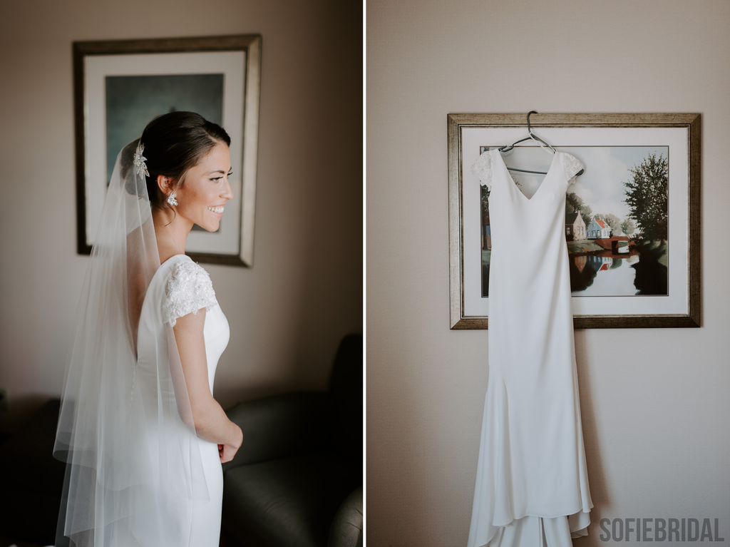 Mermaid V-neck Short Sleeves Backless Wedding Dresses With Train, WD0485