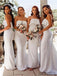 Mermaid Strapless Long Simple Off-White Bridesmaid Dresses WIht Train, BD1094