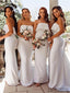 Mermaid Strapless Long Simple Off-White Bridesmaid Dresses WIht Train, BD1094