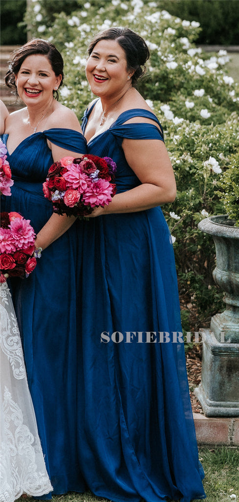 A-line Off-shoulder Floor-length Long Tulle Bridesmaid Dresses, BD1104