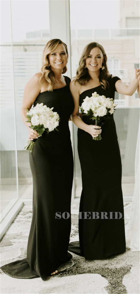 Mermaid One-shoulder Long Simple Dark Green Bridesmaid Dresses, BD1111
