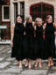 Sheath High-neck Sleeveless Long Black Bridesmaid Dresses With Belt, BD1114
