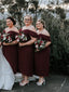 Sheath Off-shoulder Straps Ankle-length Burgundy Bridesmaid Dresses, BD1118