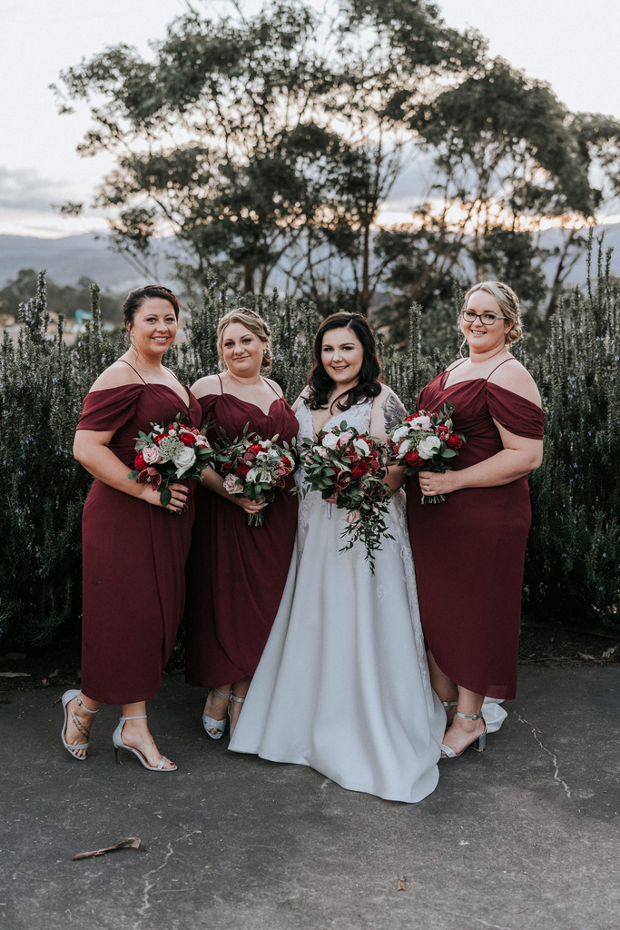 Sheath Off-shoulder Straps Ankle-length Burgundy Bridesmaid Dresses, BD1118