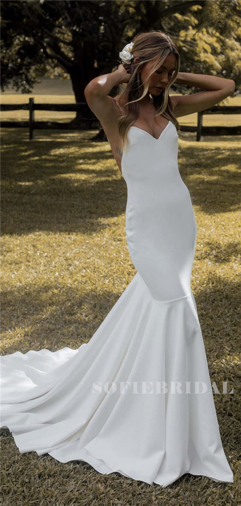 Mermaid Spagehtti Straps V-neck Backless Sexy Wedding Dresses, WD0491