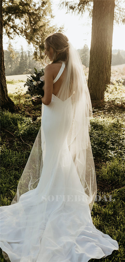 Mermaid Round-neck Sleeveless Backless Simple Wedding Dresses, WD0500