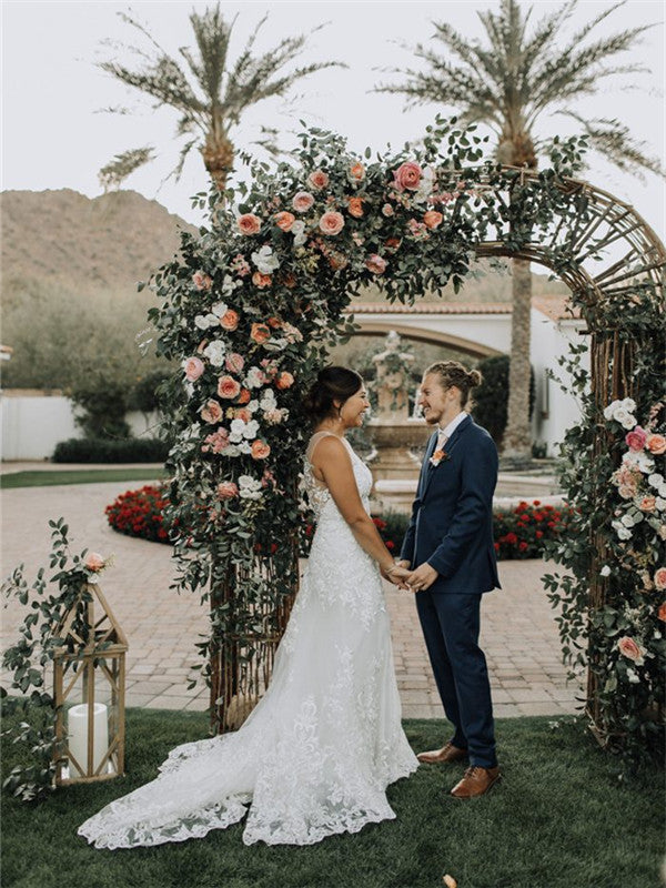 A-line Illusion Sleeveless Lace Appliques Wedding Dresses, WD0505