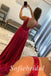Sexy Satin And Lace Spaghetti Straps V-Neeck Sleeveless Side Slit A-Line Long Prom Dresses,PD0804