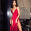Simple Design Red Prom Dresses, Sexy Side Slit Prom Dresses, Popular Prom Dresses, Prom Dresses, PD0394
