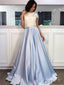 A-line Two-pieces Lace Top Short Sleeves Long Prom Dresses, PD0083