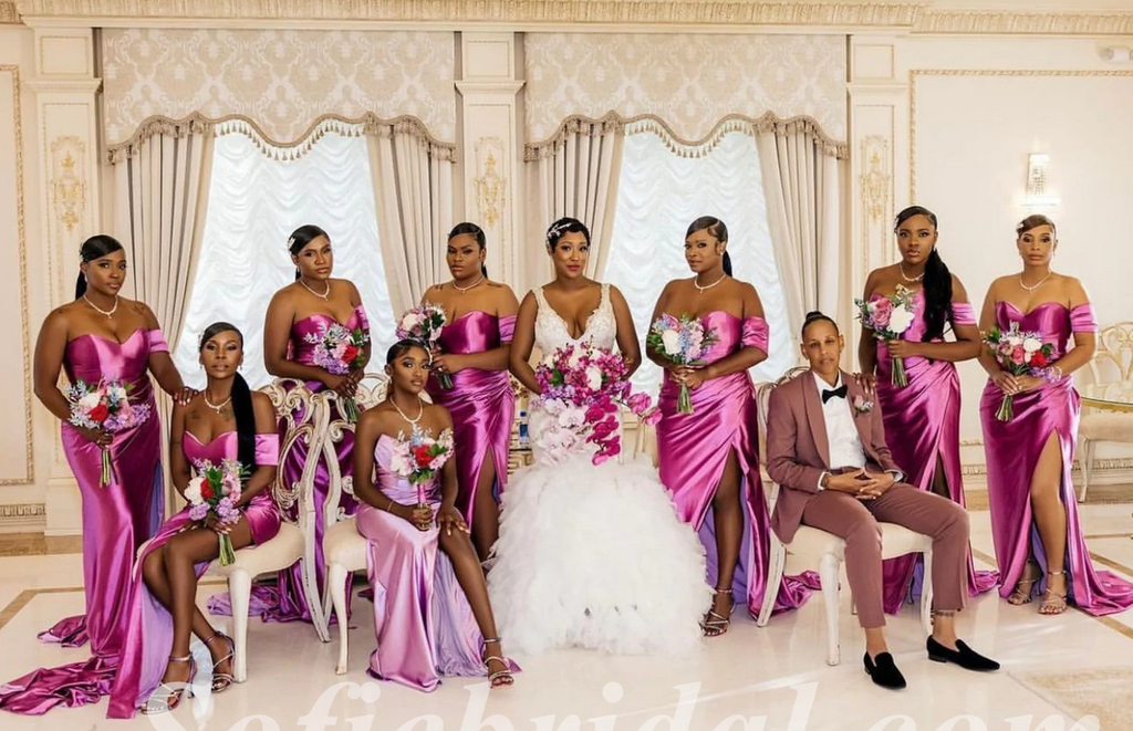 Sexy Soft Satin Sweetheart Side Slit Mermaid Floor Length Bridesmaid Dressses, SFWG00458