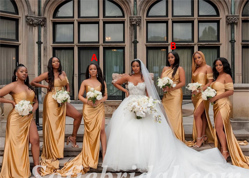 Mismatched Sexy Soft Satin Mermaid Side Slit Floor Length Bridesmaid Dressses, SFWG00456