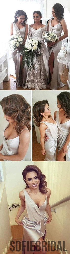 Newest Design Long Side Slit Soft Satin Special Bridesmaid Dresses, PD0299