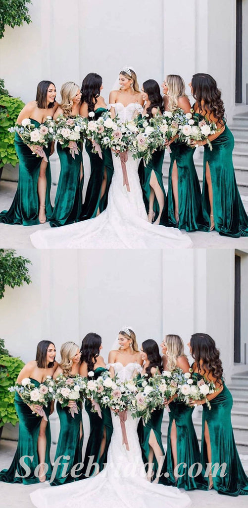 Mismatched Sexy Soft Satin Sleeveless Side Slit Mermaid Floor Length Bridesmaid Dressses,SFWG00471