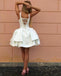 White Satin Princess/A-Line Spaghetti Straps Lace up Homecoming Dresses,HD0206