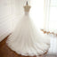See Through V Neck A-line Lace Long Custom Cheap Wedding Bridal Dresses, WD300