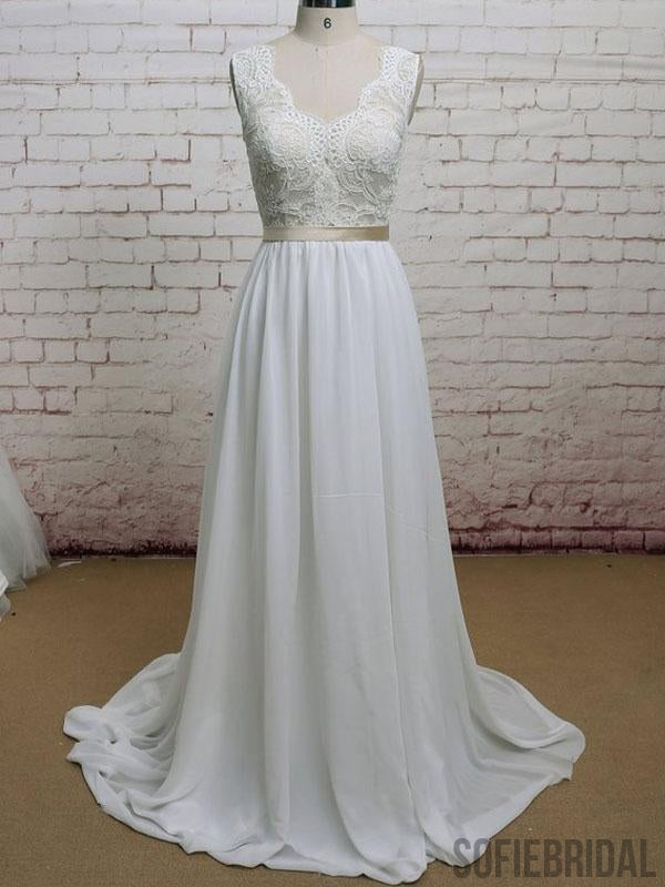 Lace Straps V Neck Cheap Beach Wedding Dresses Online, WD379