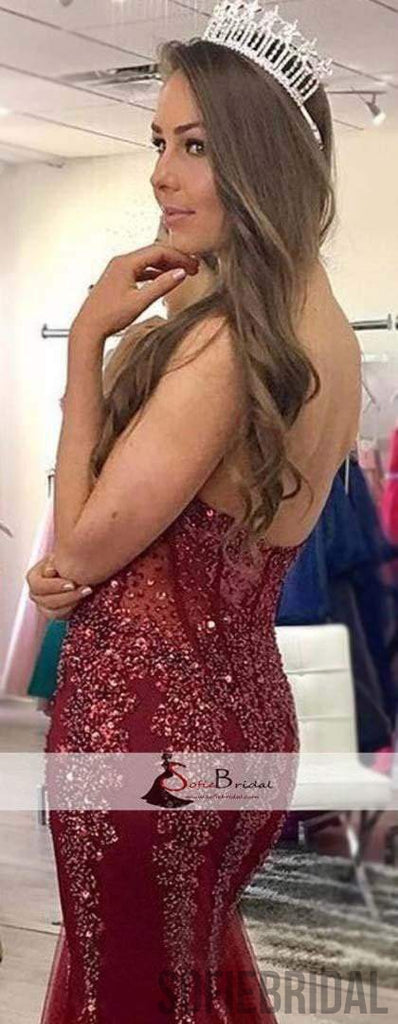 Sweetheart Rhinestone Beaded Mermaid Tulle See Through Prom Dresses, Evening Dresses, PD0388