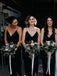 Spaghetti Long Sheath Side Slit Black Bridesmaid Dresses, PD0897