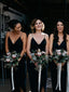 Spaghetti Long Sheath Side Slit Black Bridesmaid Dresses, PD0897