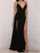 Spaghetti Black Side Slit Prom Dresses, Simple Cheap Prom Dresses, Long Prom Dresses, PD0664