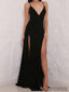 Spaghetti Black Side Slit Prom Dresses, Simple Cheap Prom Dresses, Long Prom Dresses, PD0664