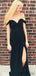 Black Off Shoulder Prom Dresses, Side Slit Prom Dresses, Long Prom Dresses, PD0717