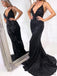 Sexy Backless Long Mermaid Black Sequin Prom Dresses, PD0827