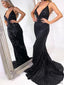 Sexy Backless Long Mermaid Black Sequin Prom Dresses, PD0827