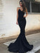 Black V-neck Spaghetti Long Mermaid Prom Dresses, Cheap Prom Dresses, PD0709