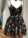 Popular Spaghetti Straps V-neck Embroidery Short Homecoming Dress, HD0136
