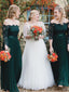 Off Shoulder Long Sleeves Emerald Green Bridesmaid Dresses, PD0898