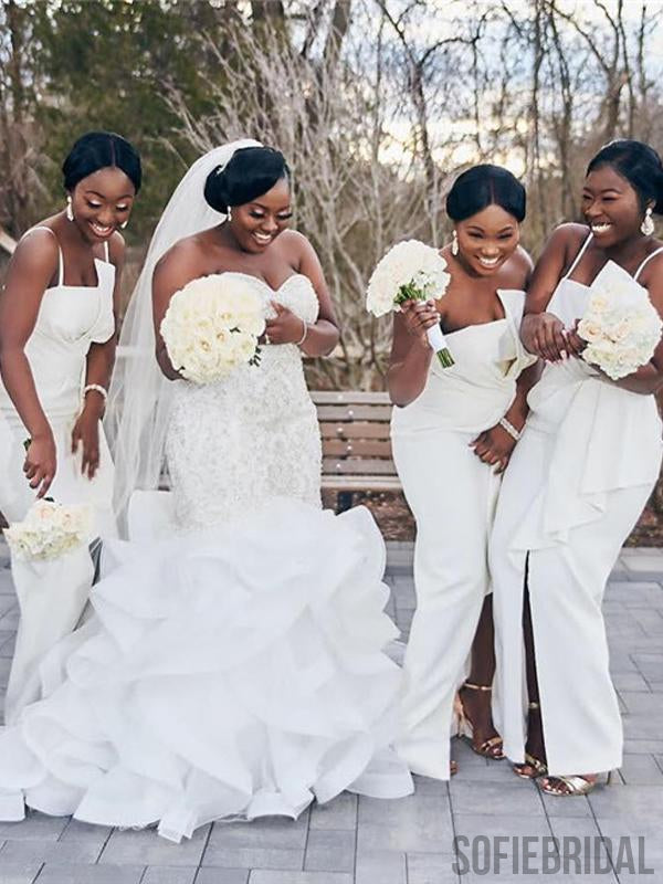 Simple Ivory Long Sheath Knot Bridesmaid Dresses, PD0912