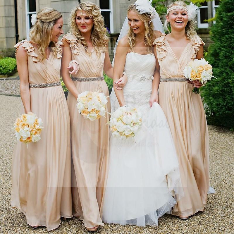 V-Neck Chiffon Bridesmaid Dresses, Long Bridesmaid Dresses, Cheap Bridesmaid Dresses, WG102