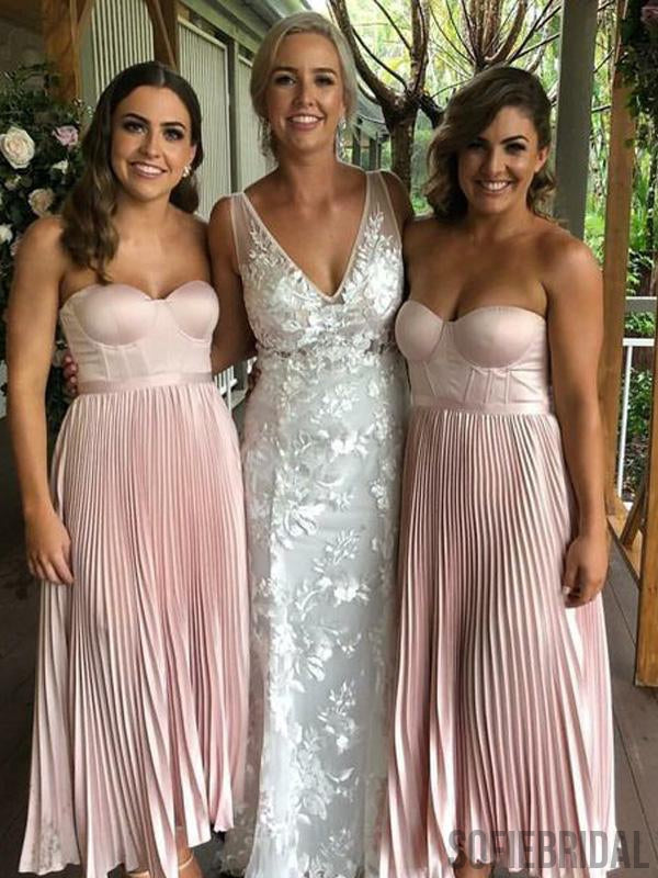 Sweetheart Blush Pink Long A-line Bridesmaid Dresses, PD0925