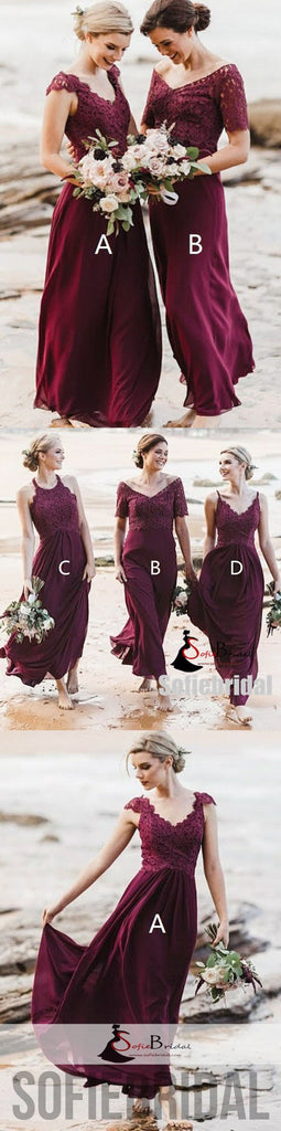 Mismatched Chiffon Lace Bridesmaid Dresses, Beach Wedding Guest Dresses, Cheap Bridesmaid Dresses, PD0509