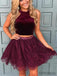 Halter Two Piece Red Lace Cheap Homecoming Dresses 2018, CM413